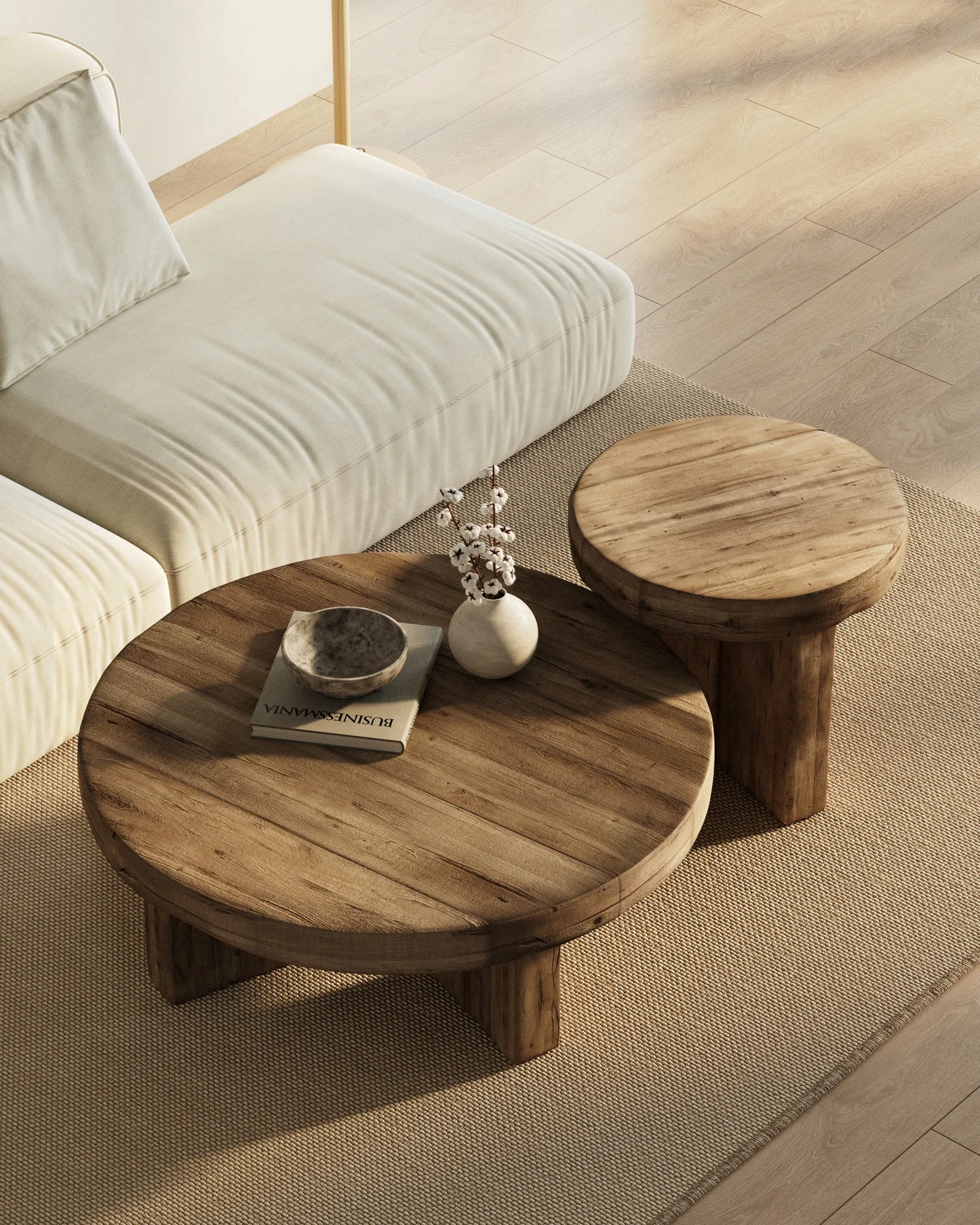 Dalby - okrągły stolik pomocniczy z drewna dębowego