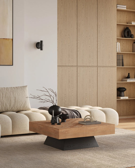 Zola - kwadratowy stolik kawowy jodełka z drewna z recyklingu