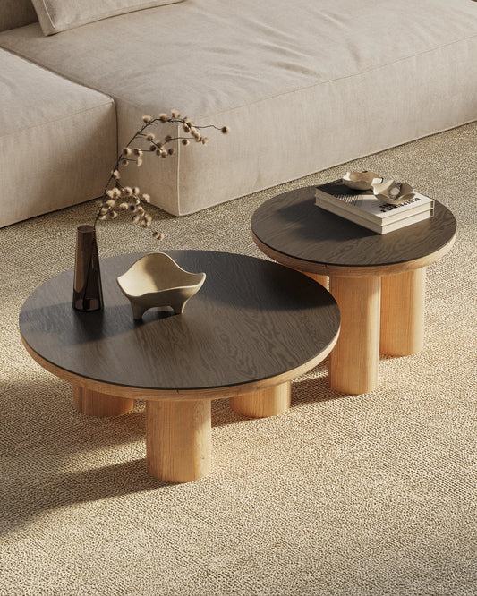 Osso - okrągły stolik pomocniczy z drewna sosnowego