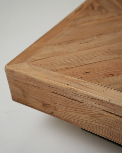 Zola - kwadratowy stolik kawowy jodełka z drewna z recyklingu